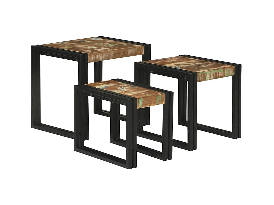 Tavolini impilabili da 3 pezzi, in legno massello di recupero