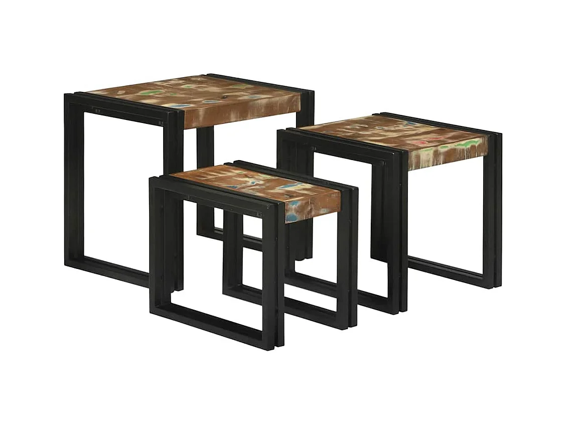 Tavolini impilabili da 3 pezzi, in legno massello di recupero