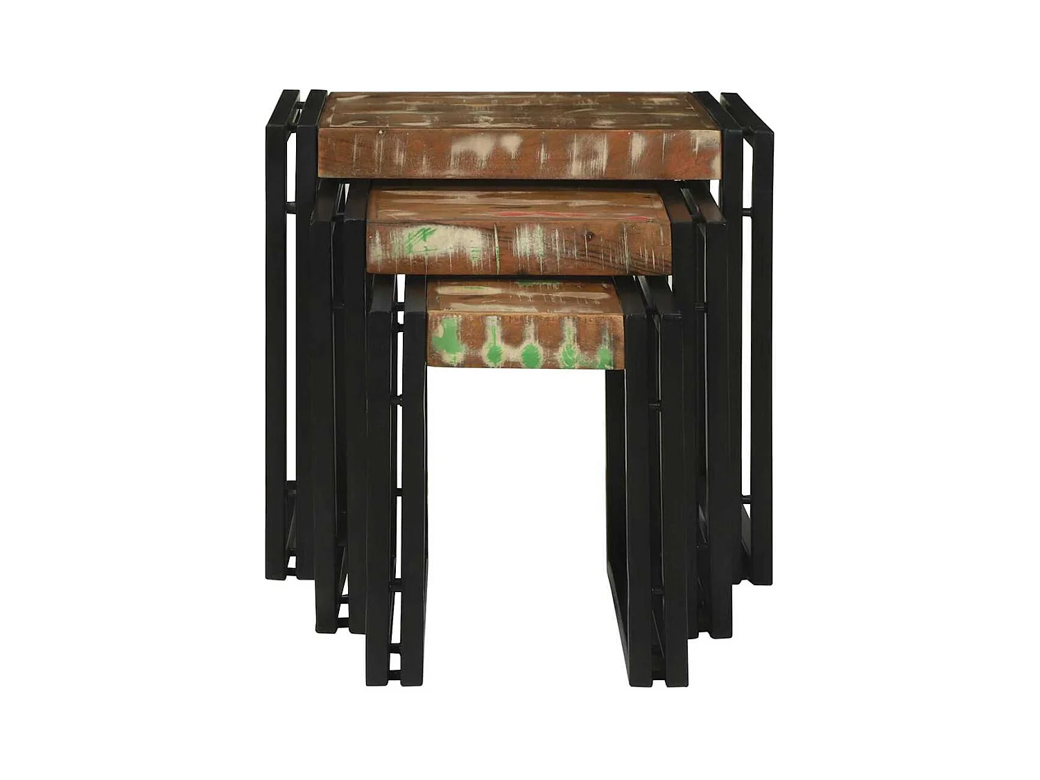 Tavolini impilabili da 3 pezzi, in legno massello di recupero