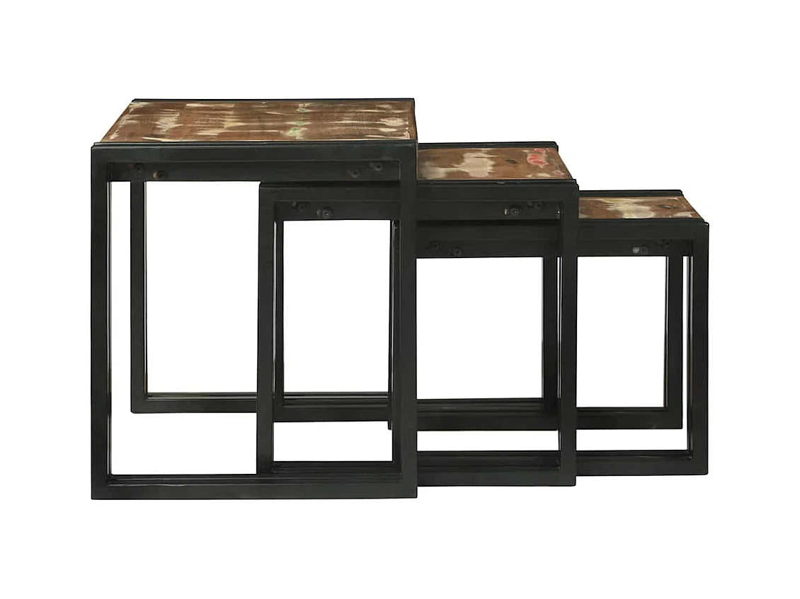 Tavolini impilabili da 3 pezzi, in legno massello di recupero