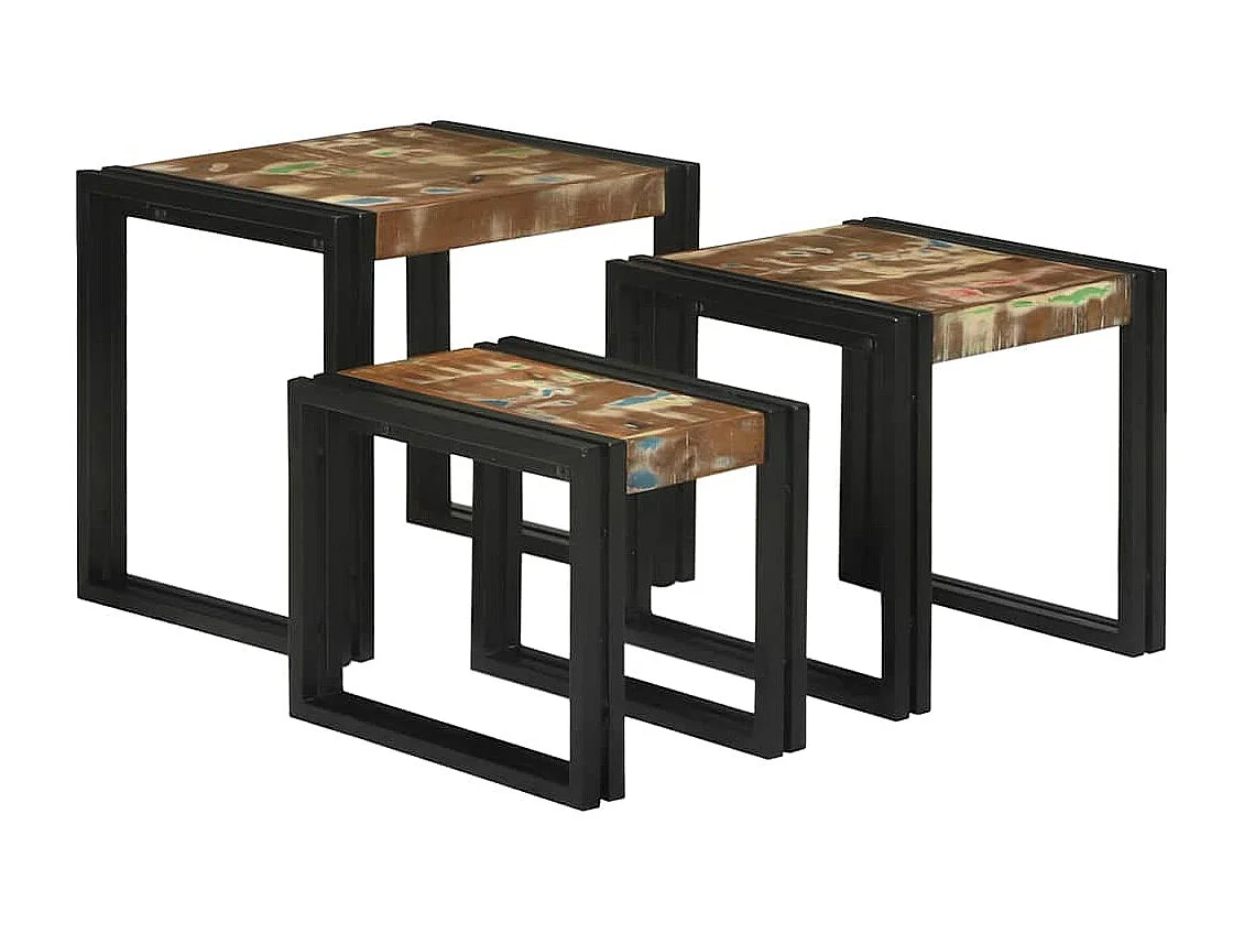 Tavolini impilabili da 3 pezzi, in legno massello di recupero
