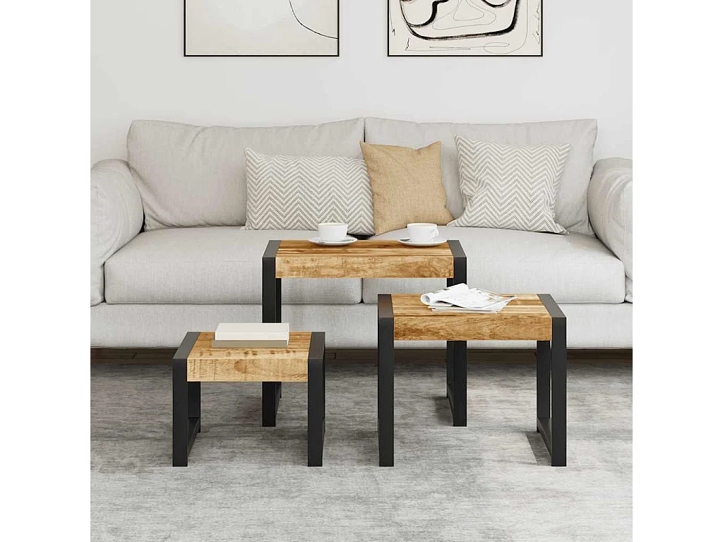 Mesas nido 3 piezas Madera maciza de mango