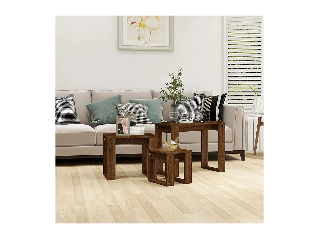 Mesas nido de 3 piezas de madera de ingeniería de roble marrón