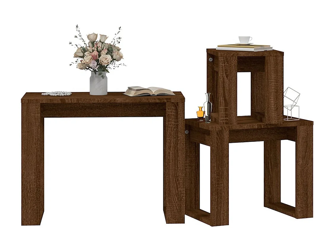 Tavolini impilabili 3 pezzi in legno ingegnerizzato color rovere marrone