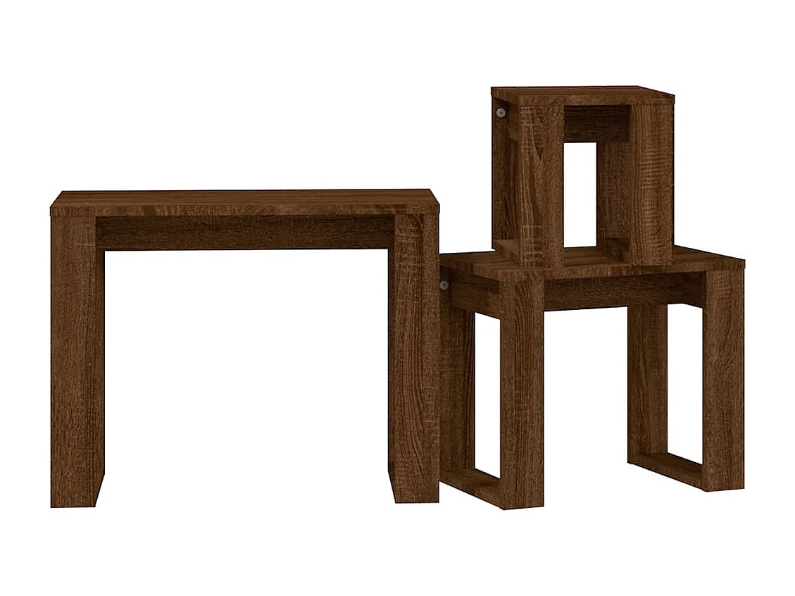 Tavolini impilabili 3 pezzi in legno ingegnerizzato color rovere marrone