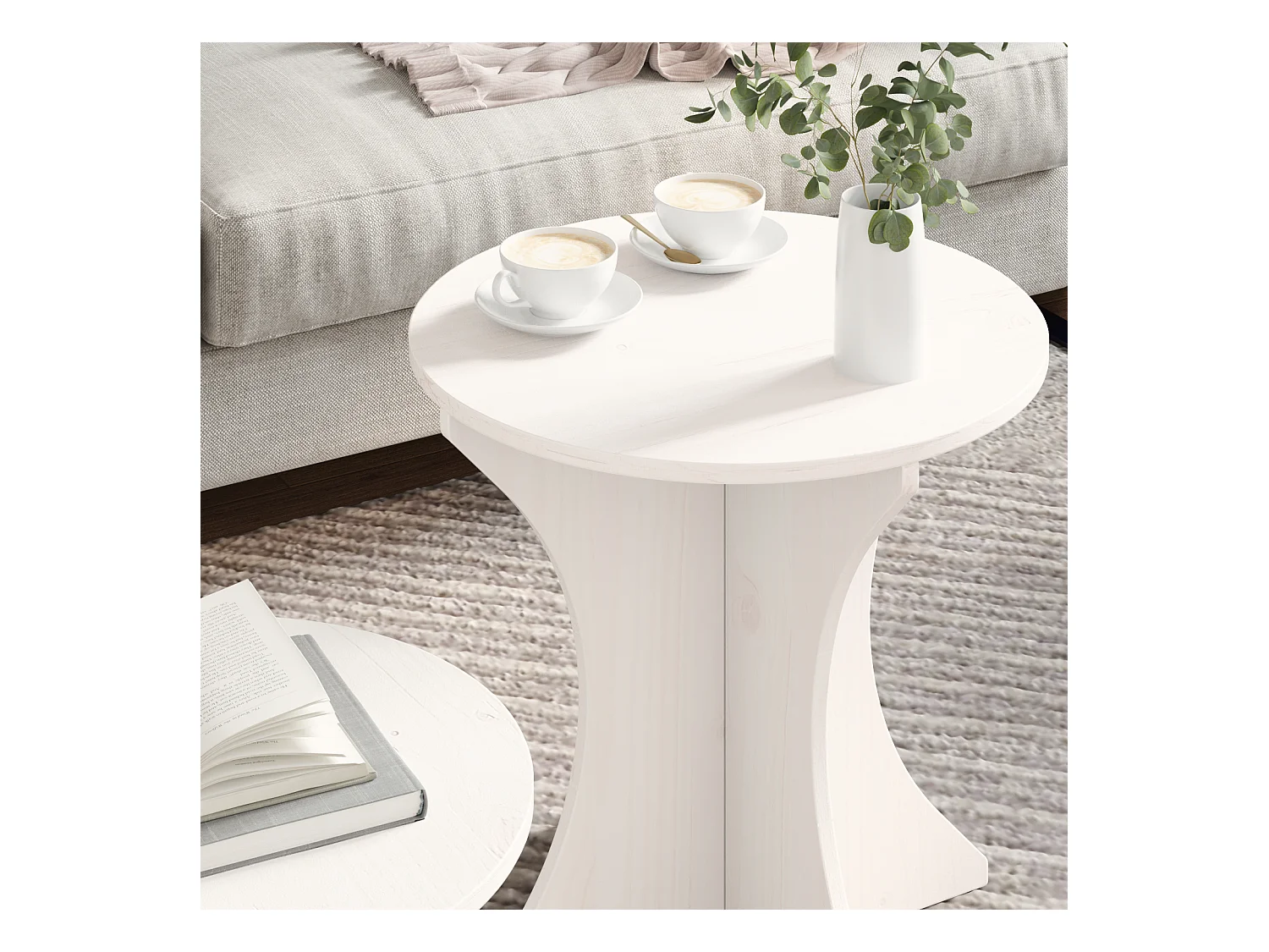 Tavolino da caffè 2 pezzi Bianco 46 x 46 x 47 cm Legno massello di pino