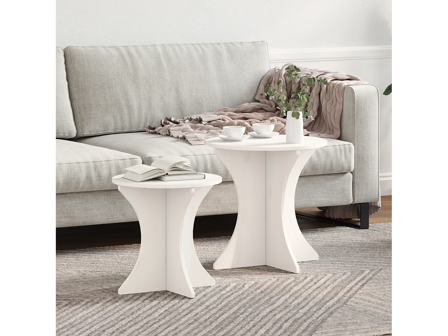 Table basse 2 pcs Blanc 46 x 46 x 47 cm Bois massif en pin