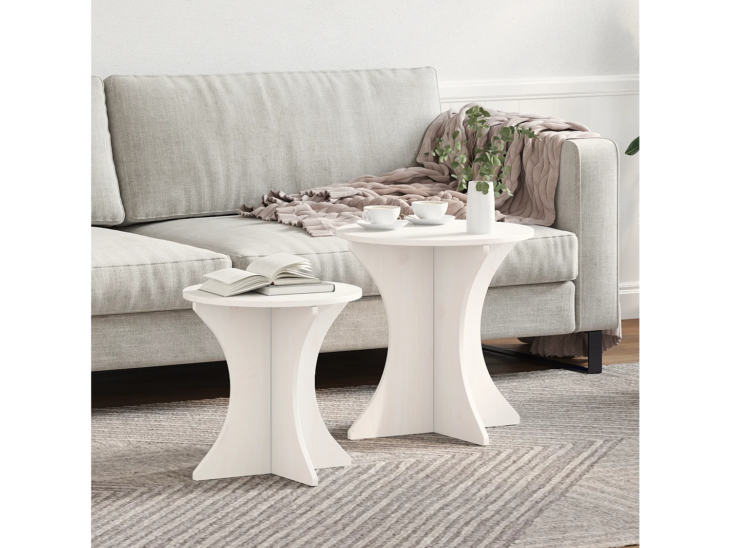 Table basse 2 pcs Blanc 46 x 46 x 47 cm Bois massif en pin