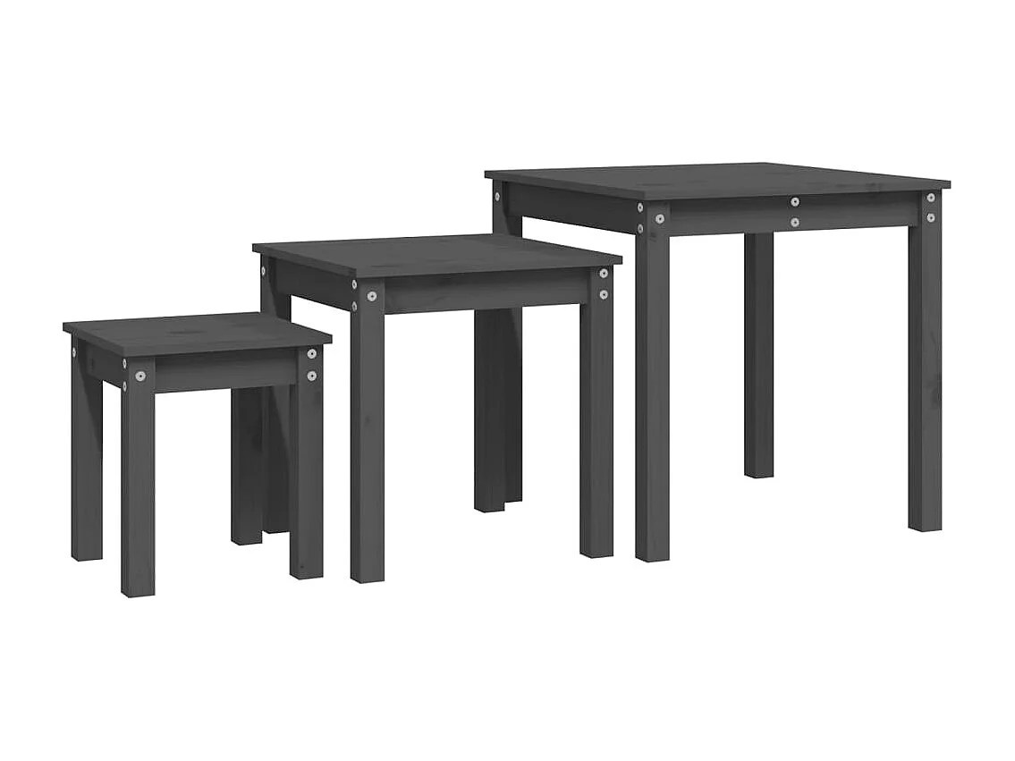 Tables gigognes 3 pcs Gris Bois de pin massif