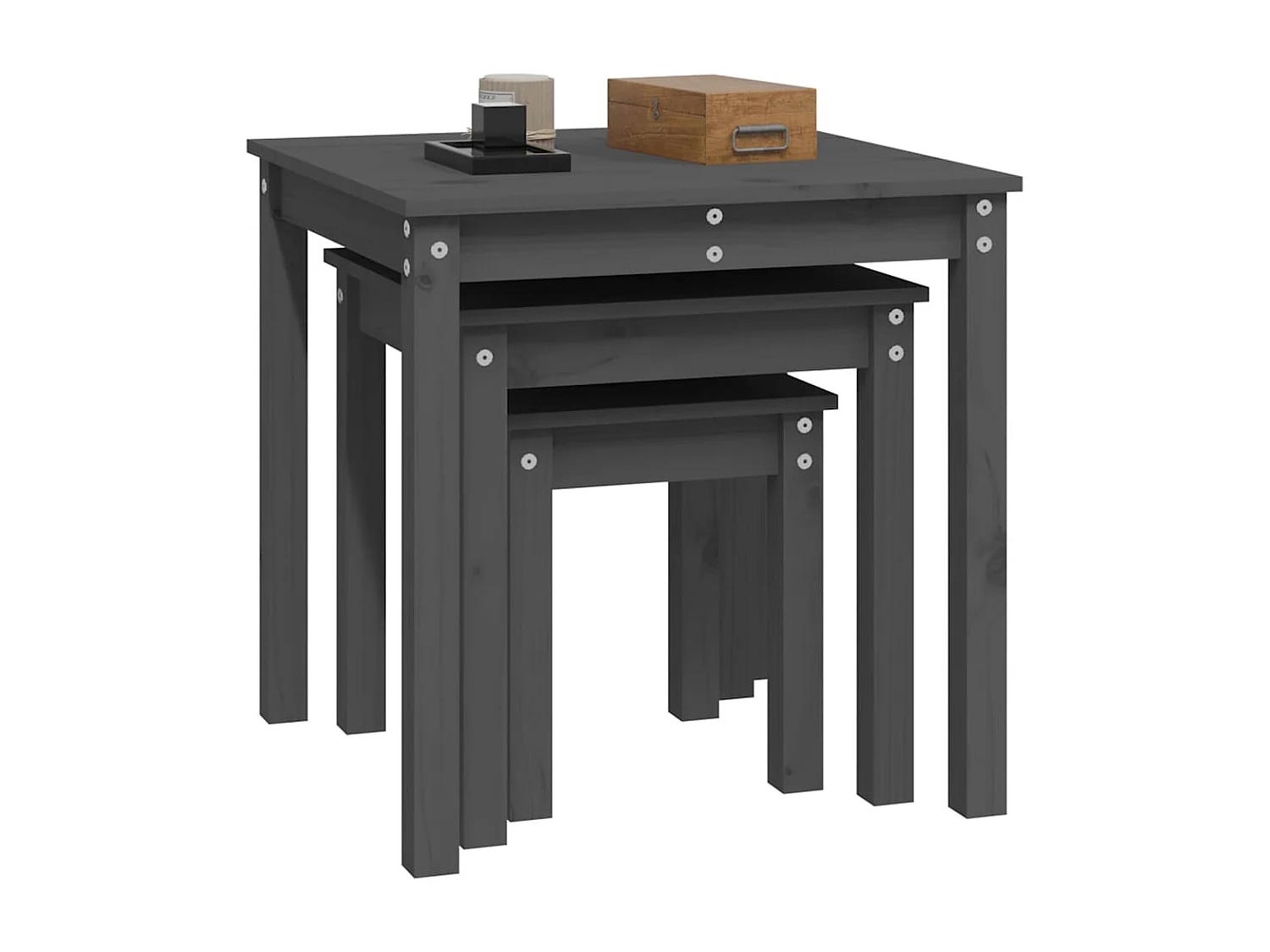 Tables gigognes 3 pcs Gris Bois de pin massif