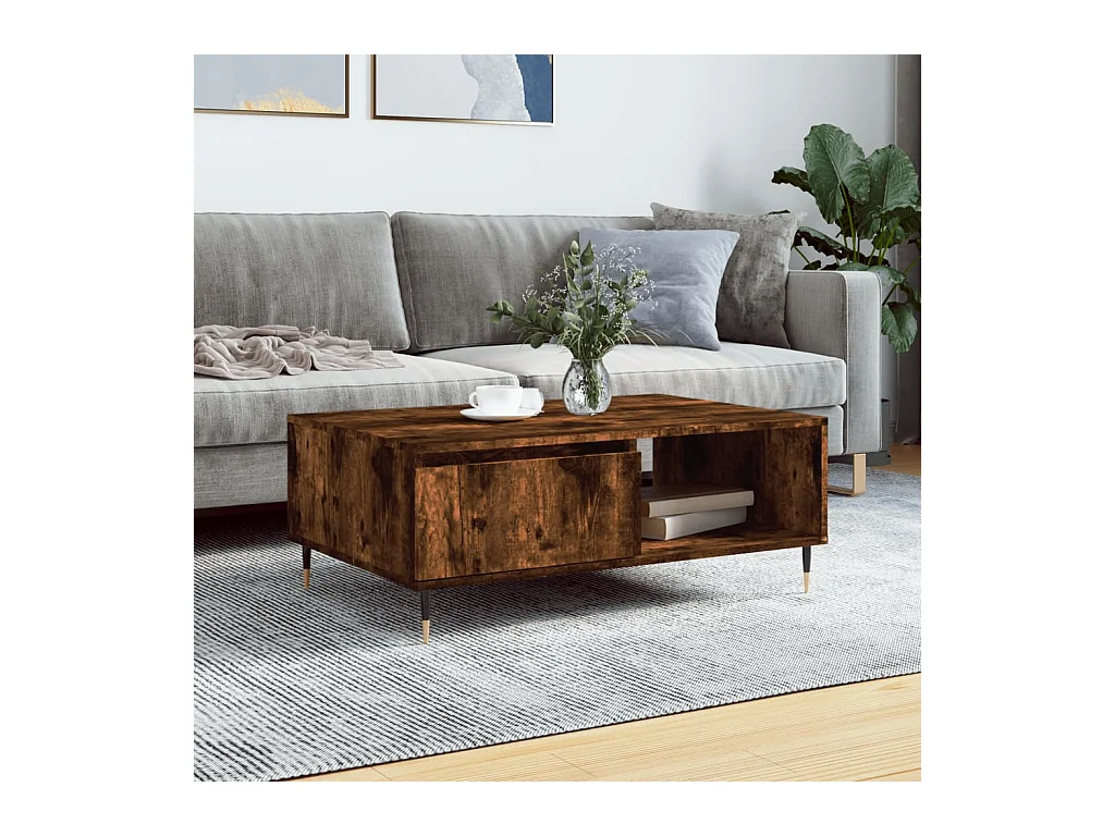 Table basse chêne fumé 90x60x35 cm bois d'ingénierie