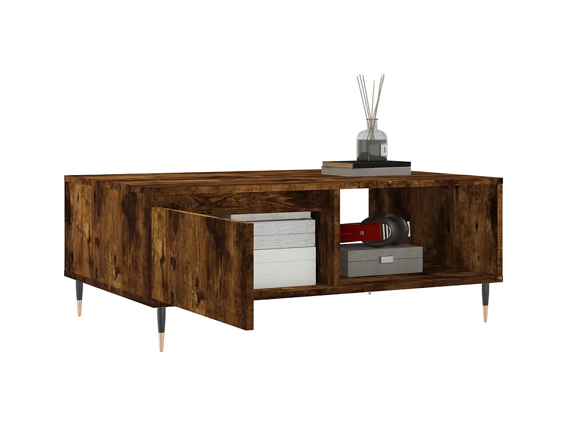 Table basse chêne fumé 90x60x35 cm bois d'ingénierie