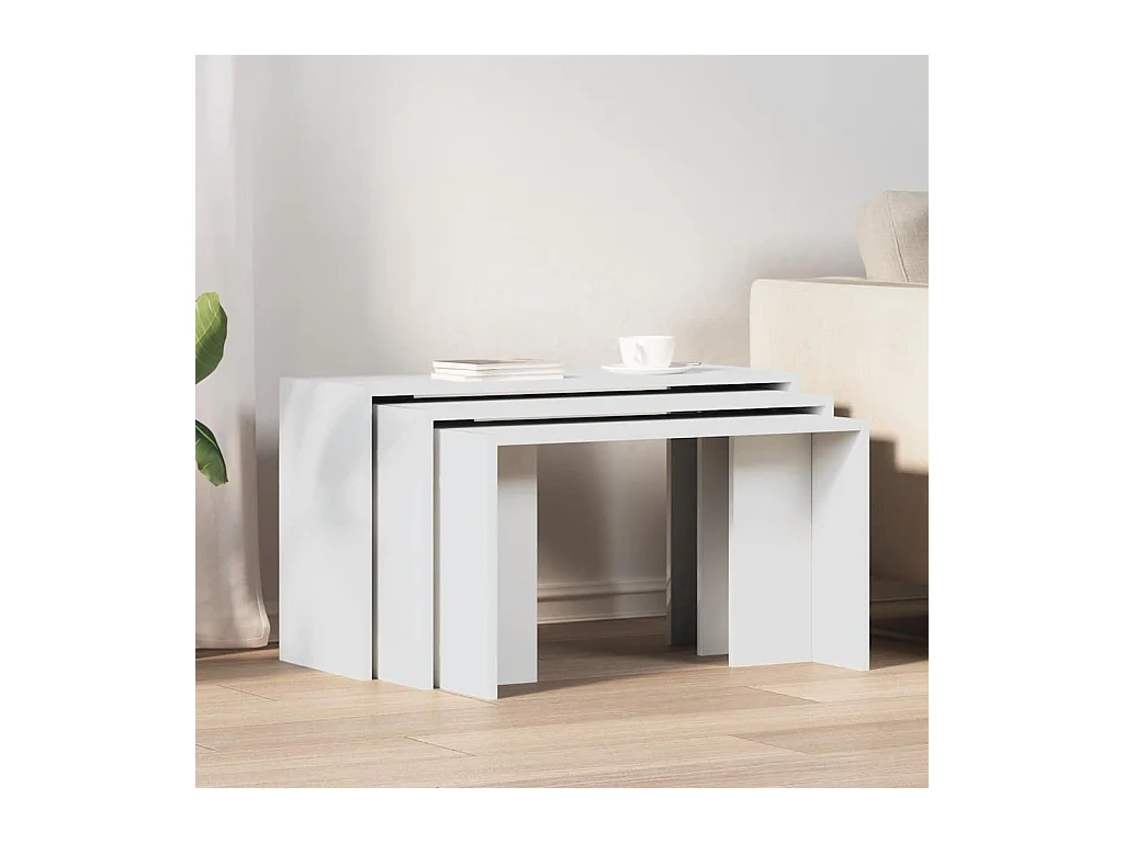 Tables gigognes 3 pcs blanc bois d'ingénierie