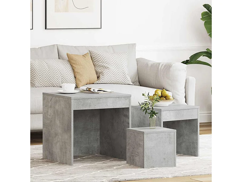 Tables gigognes 3 pcs Gris béton Aggloméré