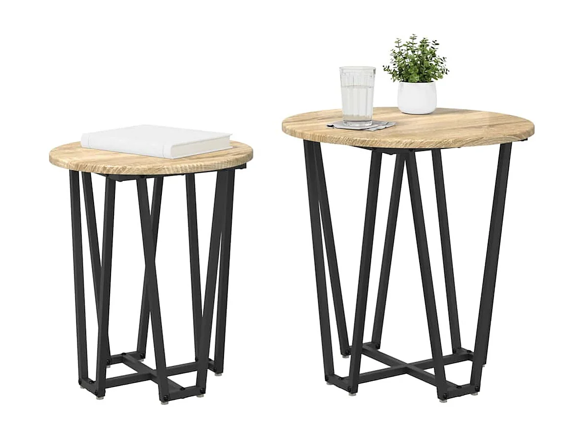 Set di tavolini laterali da 2 pezzi in rovere Sonoma e nero