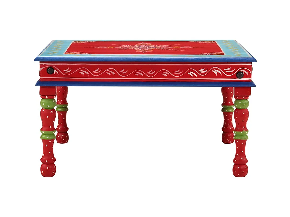 Rode salontafel van massief mangohout, handbeschilderd