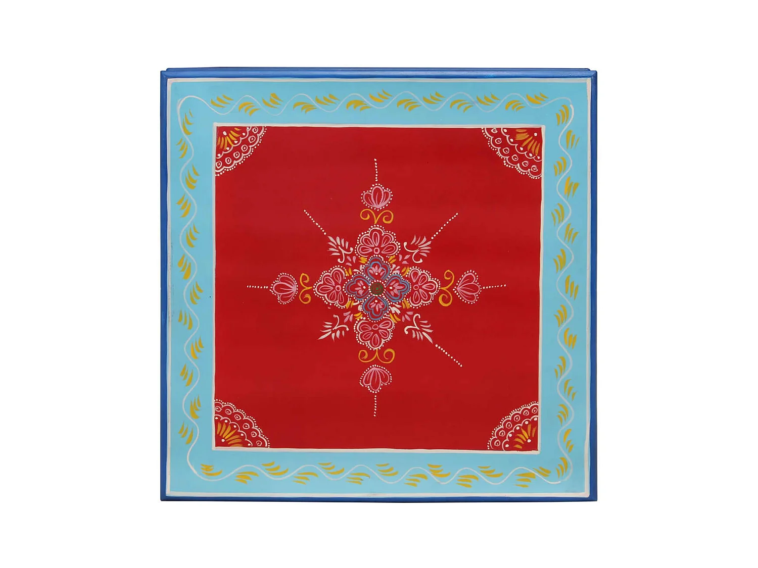 Tavolino da caffè rosso in legno massello di mango, dipinto a mano