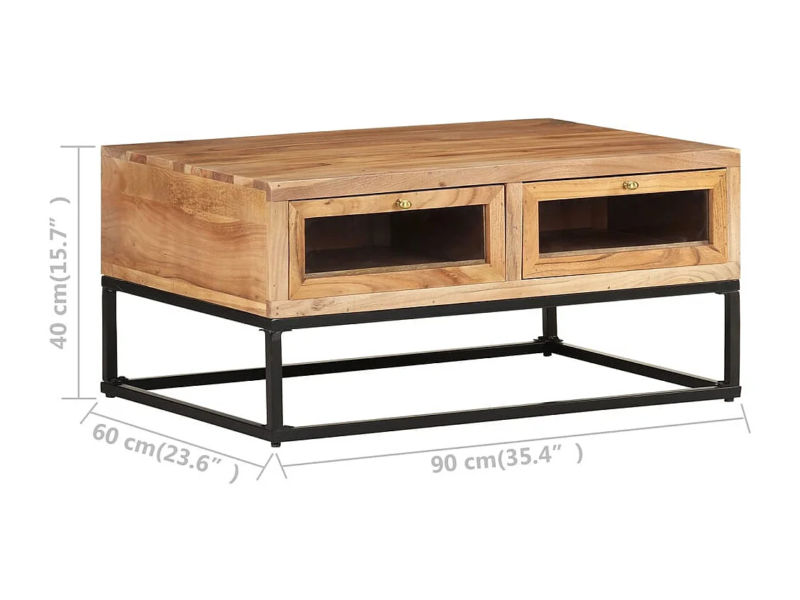 Mesa de centro 90x60x40 cm Madera maciza de acacia