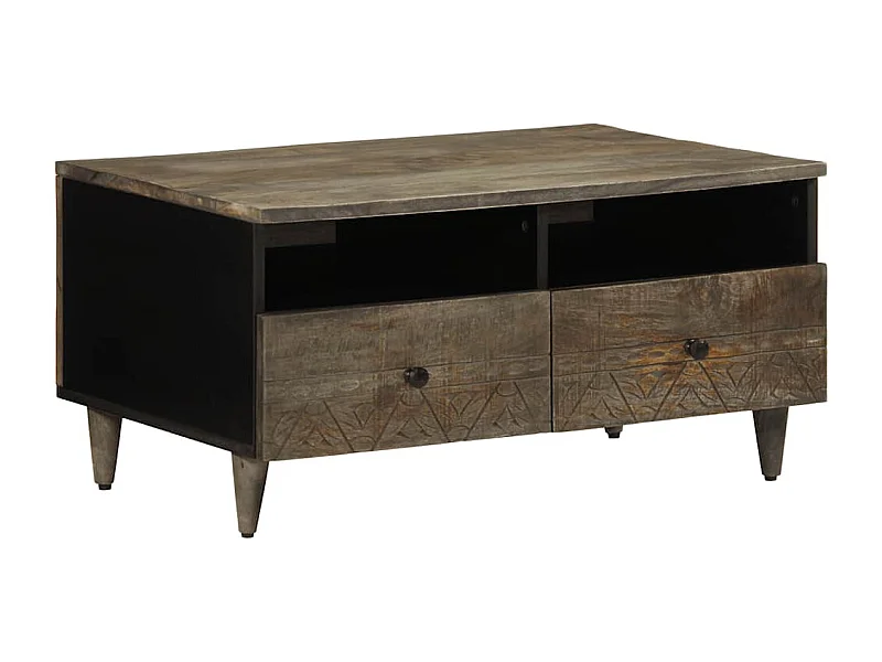 Mesa de centro gris claro 80x54x40 cm madera maciza de mango