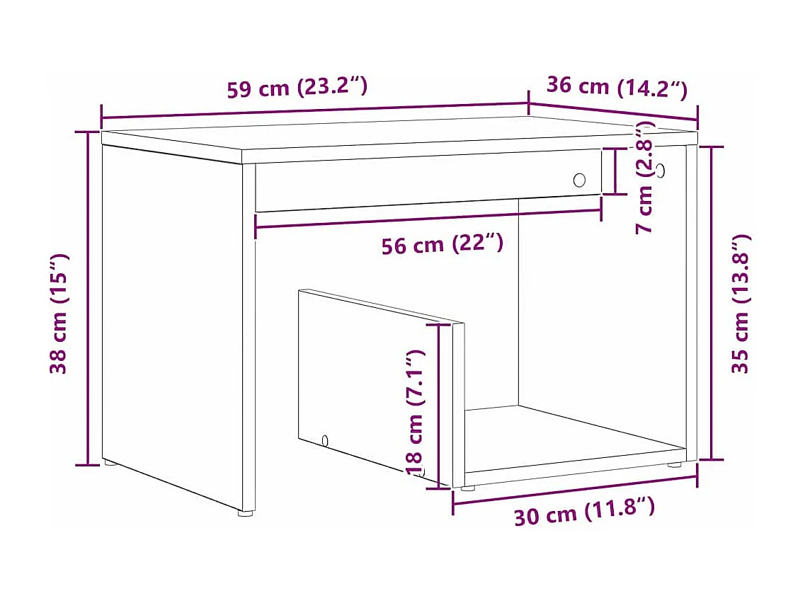 Table d'Occasion Chêne Noir 59 x 36 x 38 cm Bois d'ingénierie