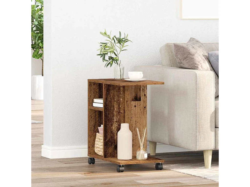 Tavolino laterale in legno antico 50 x 30 x 55 cm Legno ingegnerizzato