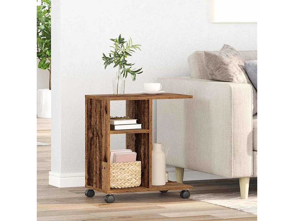 Tavolino laterale in legno antico 50 x 30 x 55 cm Legno ingegnerizzato