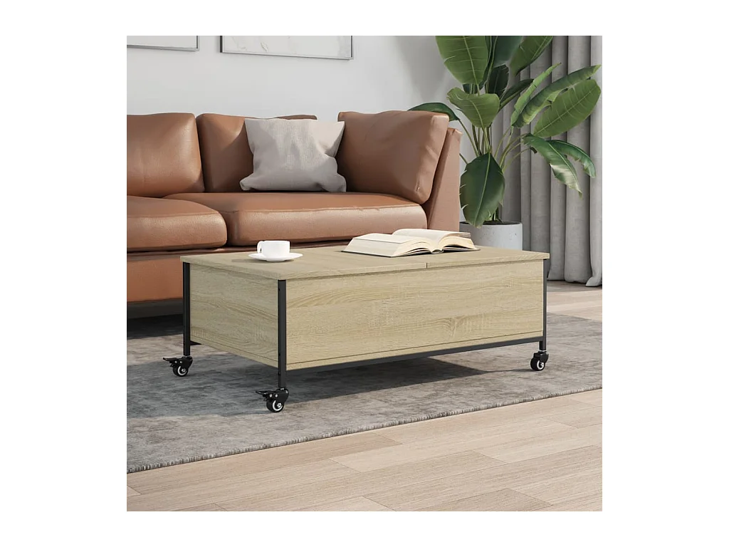 Mesa de centro de madera de ingeniería de roble Sonoma con ruedas