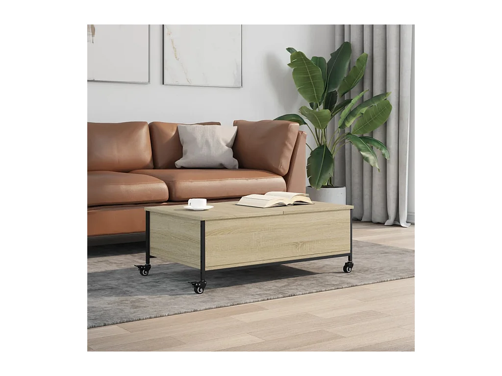 Mesa de centro de madera de ingeniería de roble Sonoma con ruedas