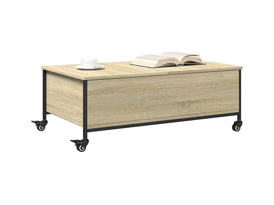 Mesa de centro de madera de ingeniería de roble Sonoma con ruedas
