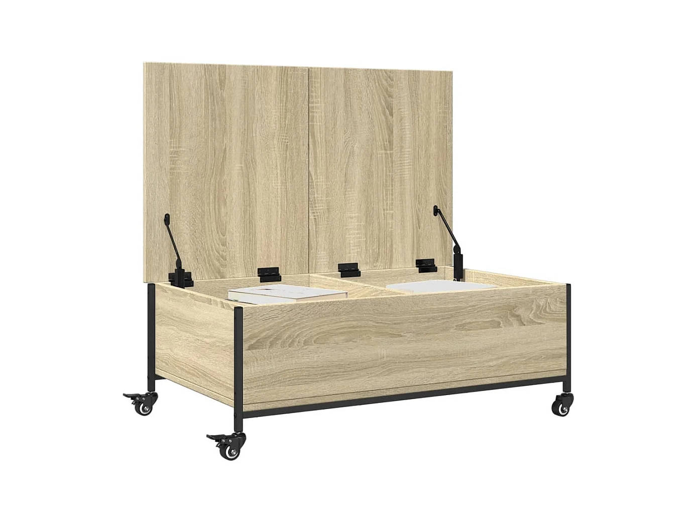 Mesa de centro de madera de ingeniería de roble Sonoma con ruedas