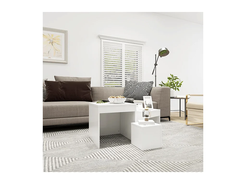 Tables gigognes 3 pcs Blanc Aggloméré