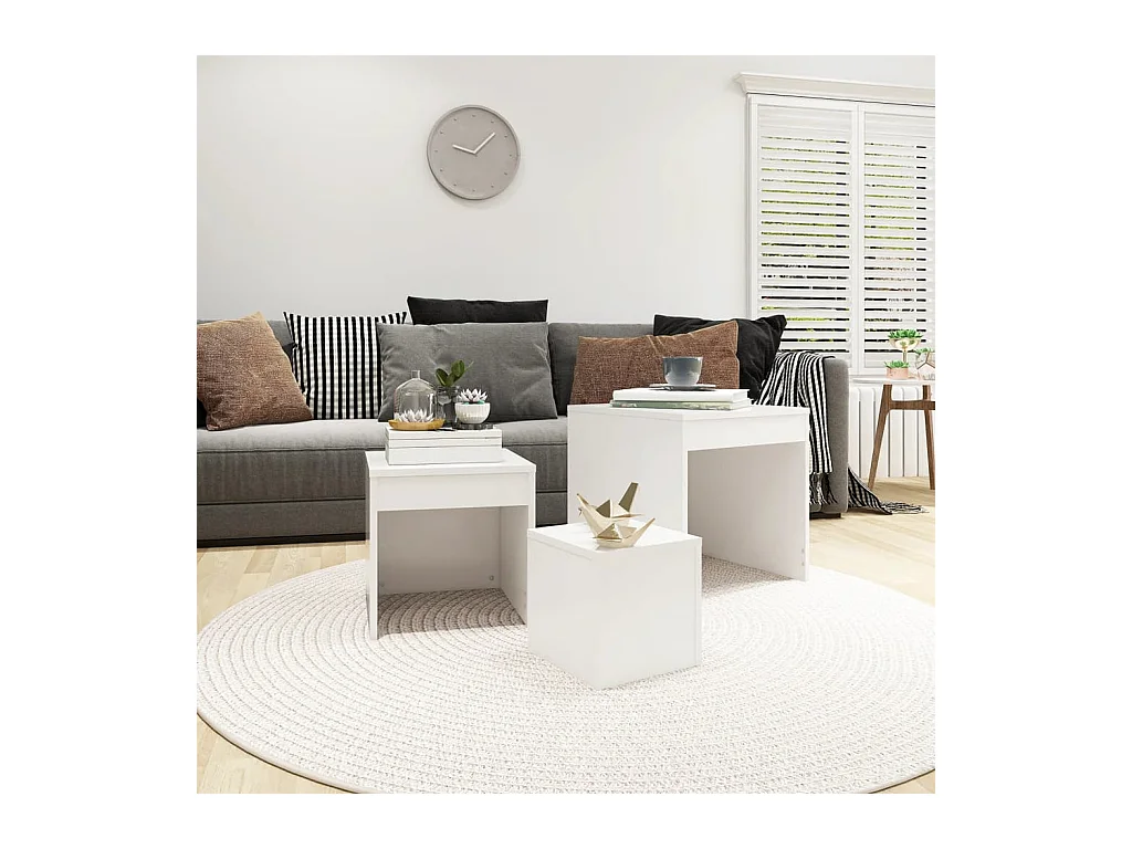 Tables gigognes 3 pcs Blanc Aggloméré