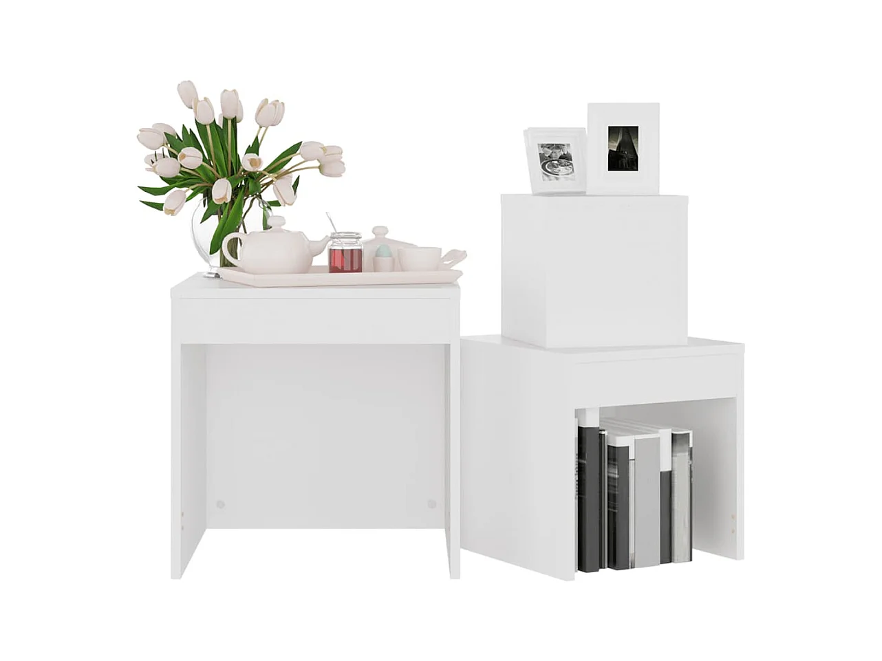 Tables gigognes 3 pcs Blanc Aggloméré