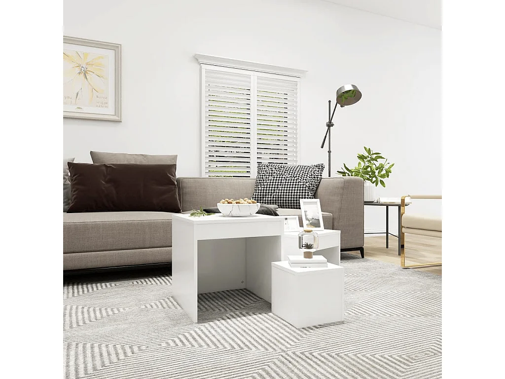 Tables gigognes 3 pcs Blanc Aggloméré