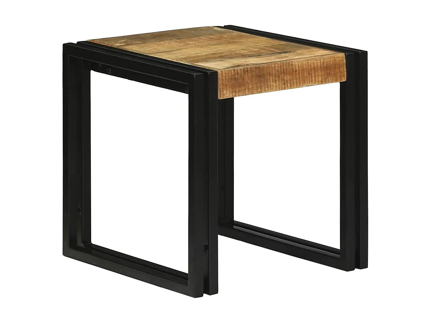 Table Gigogne 3 pcs Marron et noir Bois de manguier brut massif