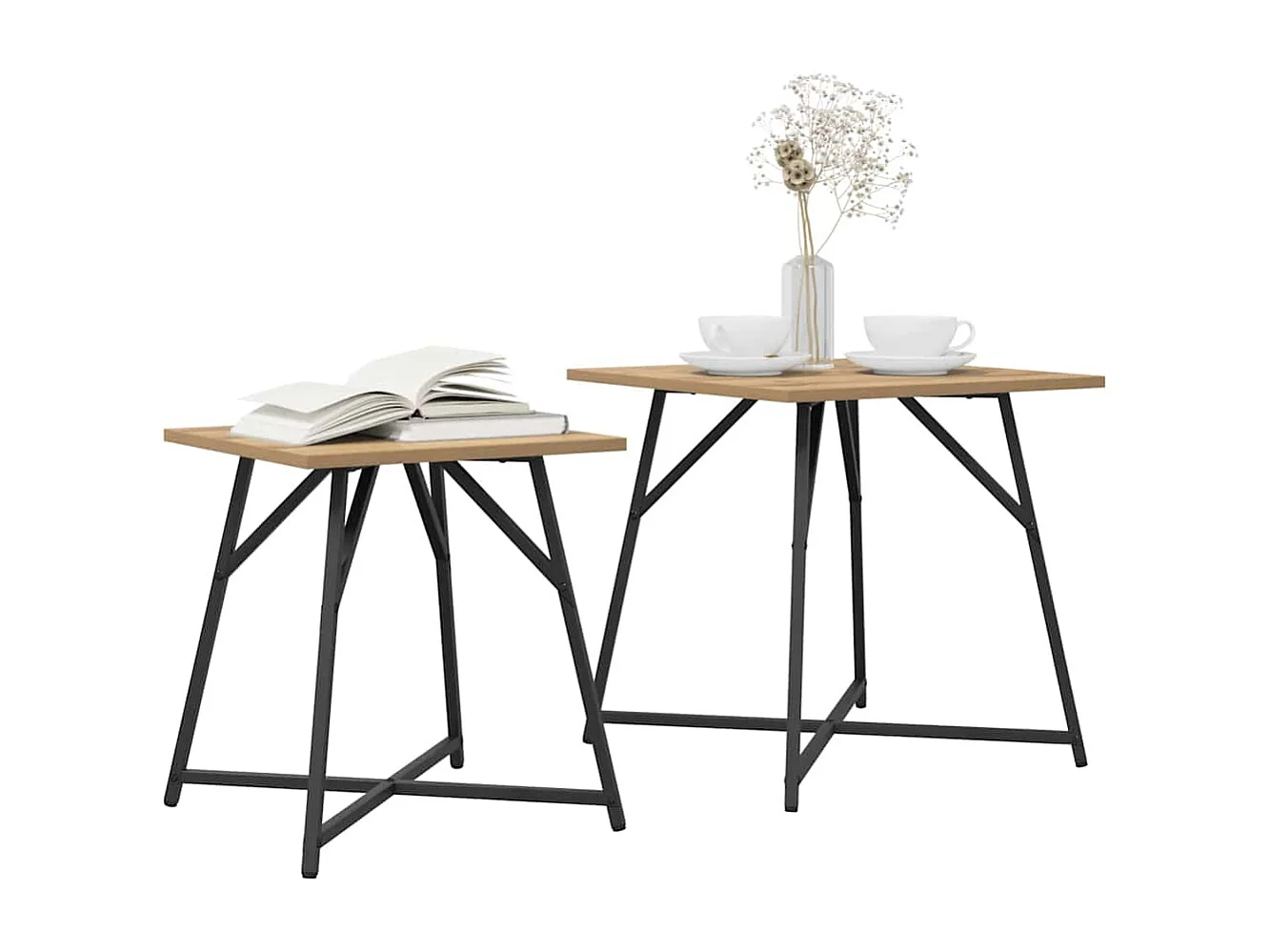 Ensemble de tables d'appoint 2 pcs Chêne artisanal et noir