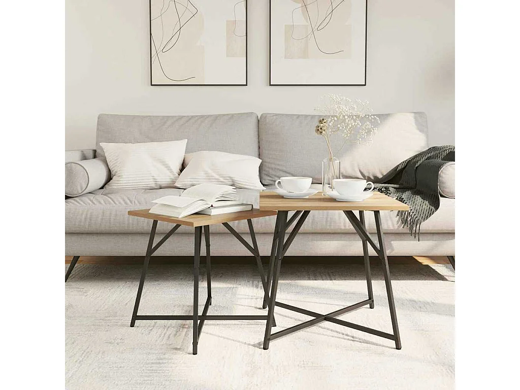 Ensemble de tables d'appoint 2 pcs Chêne artisanal et noir