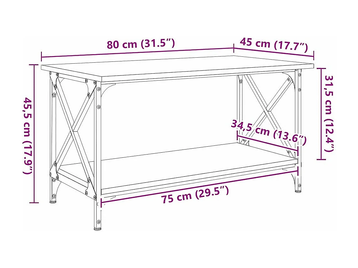 Table basse chêne artisanal 80 x 45 x 45.5 cm Bois d'ingénierie