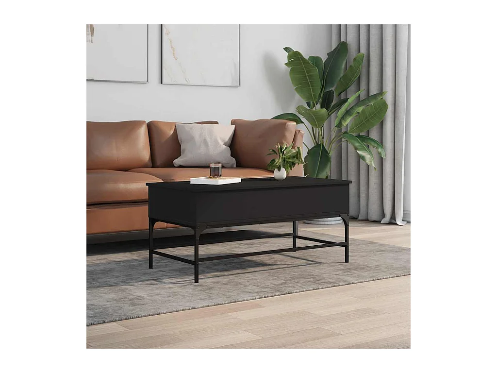 Schwarzer Couchtisch 100x50x45 cm, Holzwerkstoff und Metall