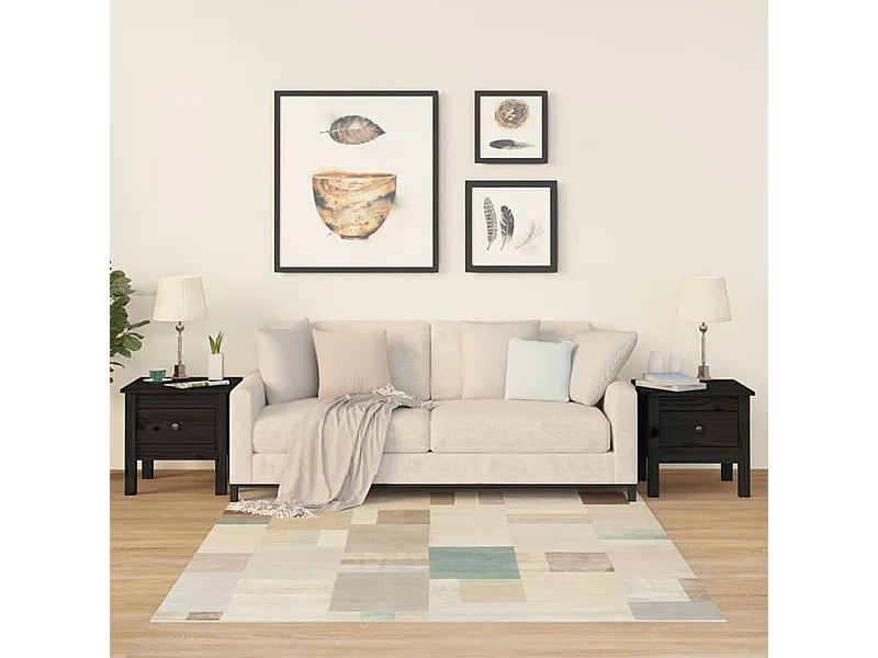Tavolini laterali 2 pezzi Nero 40x40x39 cm Legno massello di pino