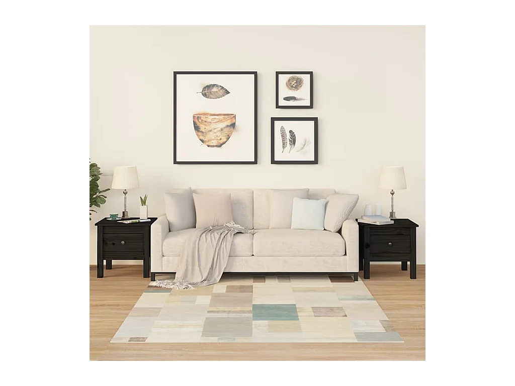Tavolini laterali 2 pezzi Nero 40x40x39 cm Legno massello di pino
