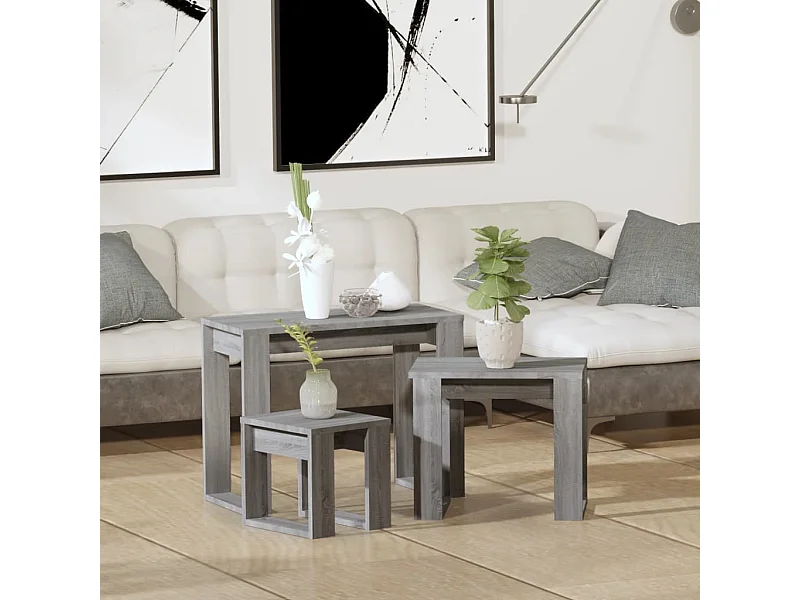 Set di tavolini impilabili Sonoma Gray da 3 pezzi in legno ingegnerizzato