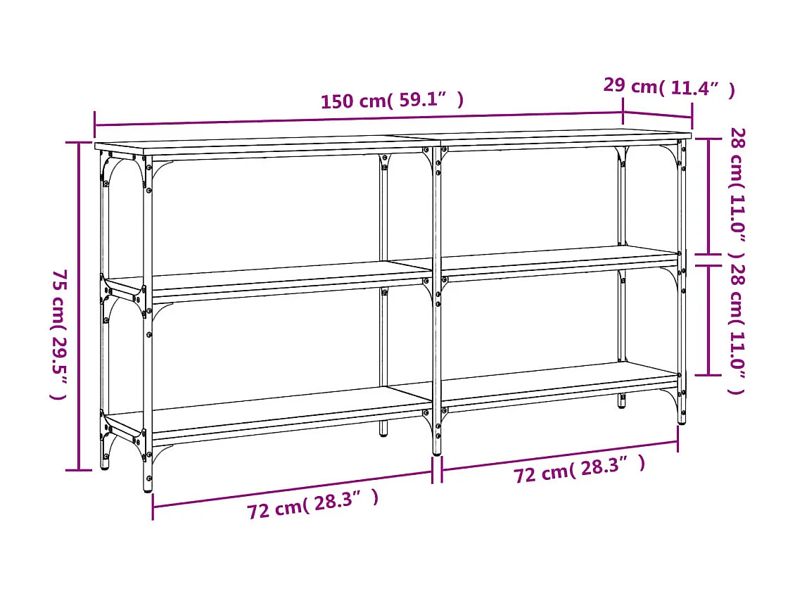 Consola de roble ahumado 150x29x75 cm madera de ingeniería