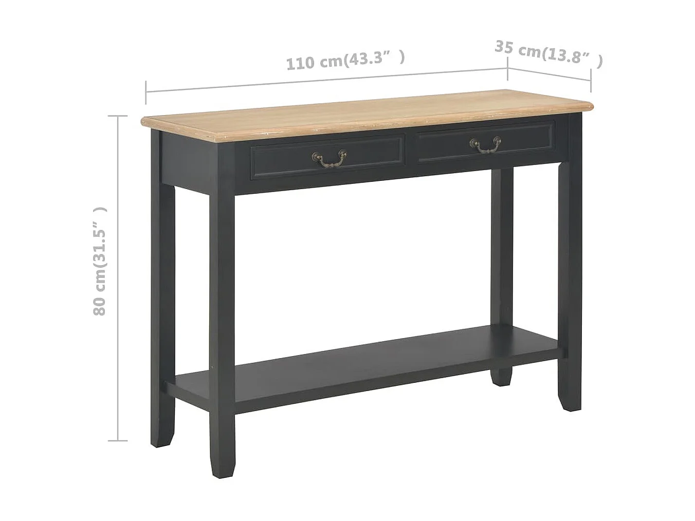 Tavolo consolle Nero 110x35x80 cm Legno