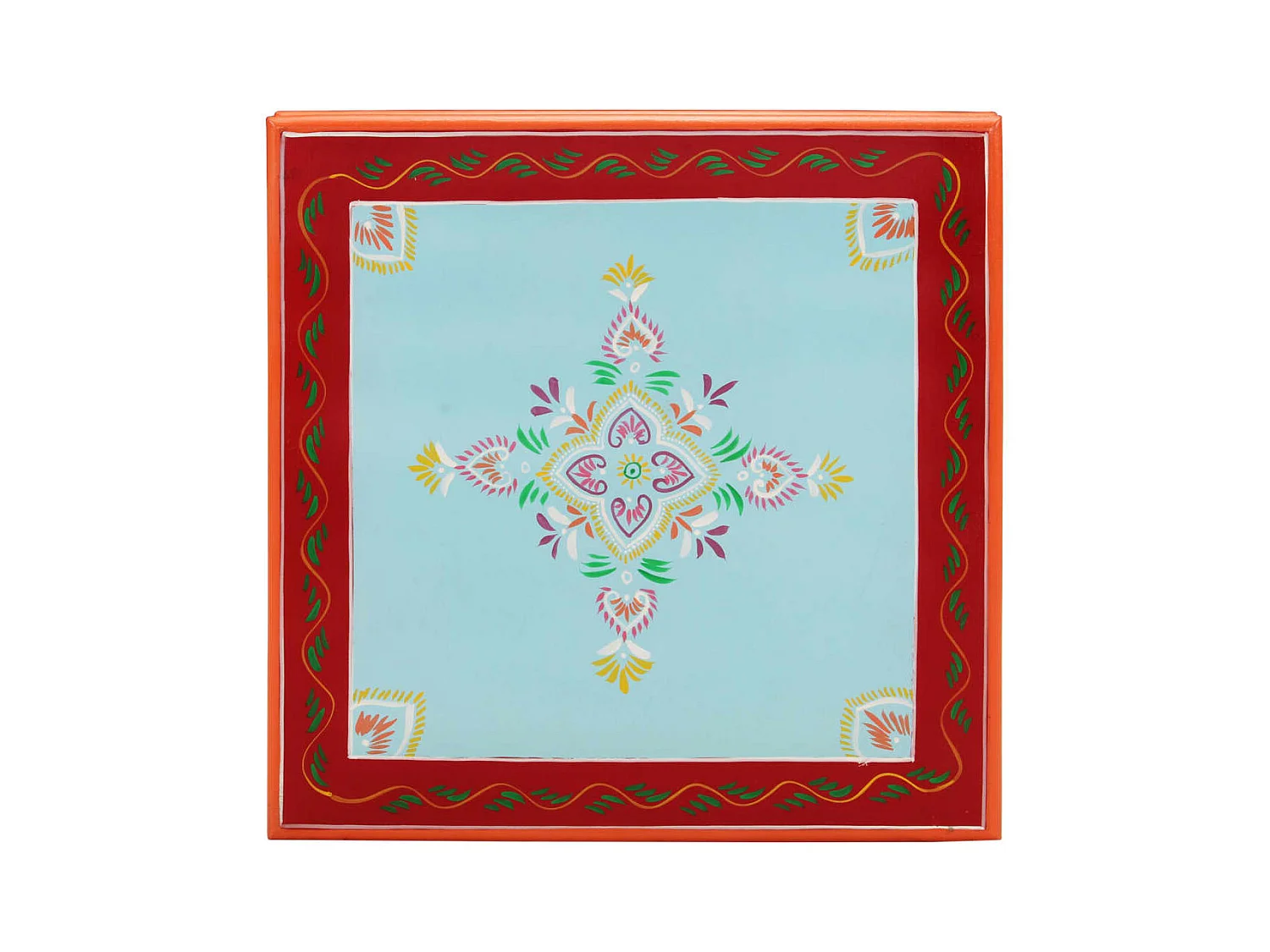 Table basse bleu bois de manguier massif peint à la main