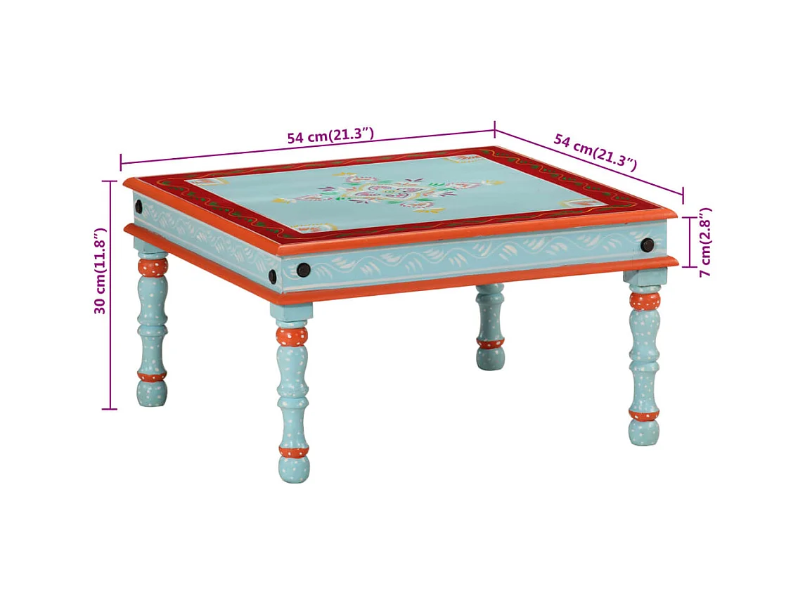 Table basse bleu bois de manguier massif peint à la main
