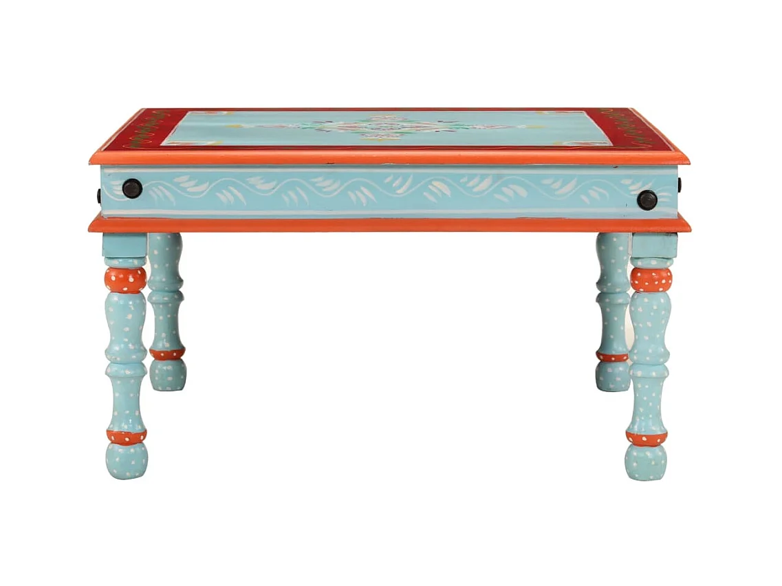 Table basse bleu bois de manguier massif peint à la main