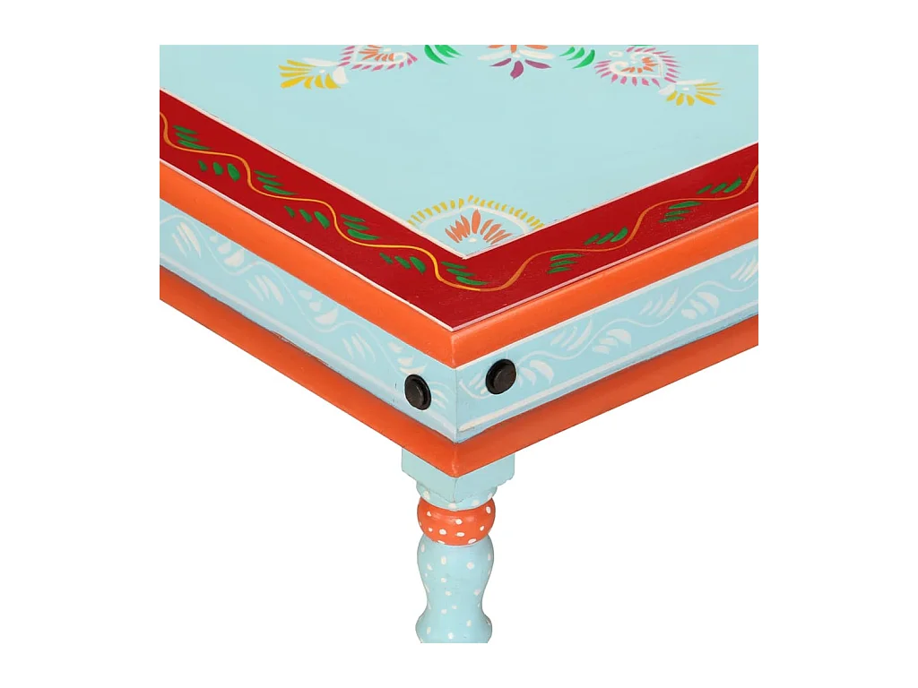 Table basse bleu bois de manguier massif peint à la main