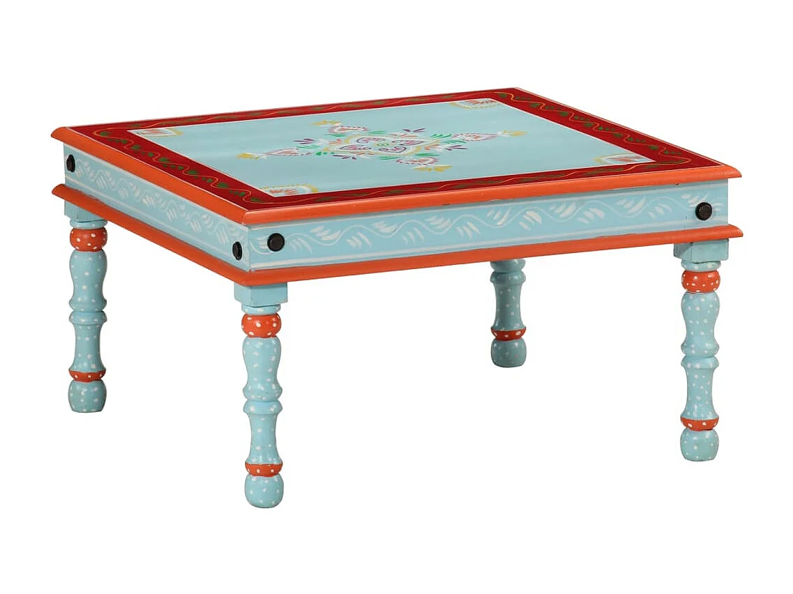 Table basse bleu bois de manguier massif peint à la main