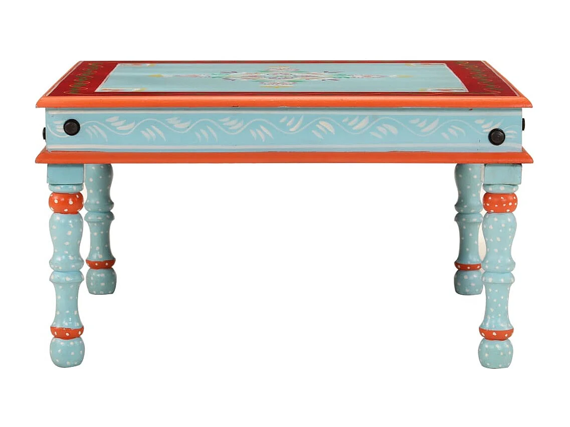 Table basse bleu bois de manguier massif peint à la main